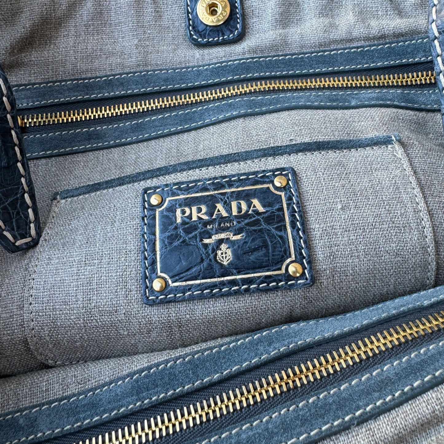 Prada Coccodrillo-Trimmed Tessuto Weave Handle Bag