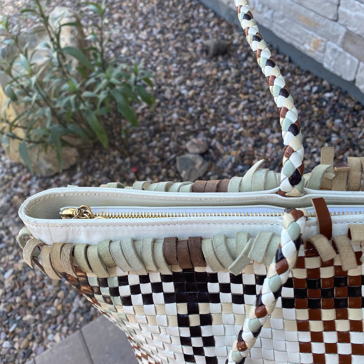 Salvatore Ferragamo Gancini Intrecciato Woven Leather Tote