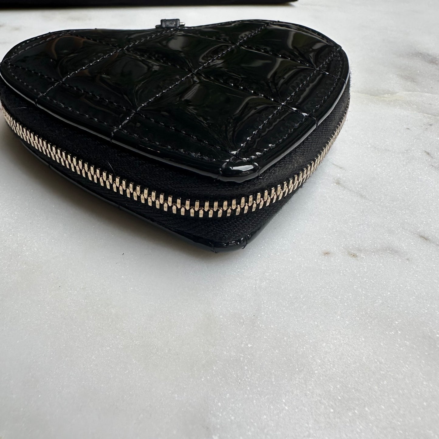 Chanel Patent Quilted Heart Zipped Coin Purse