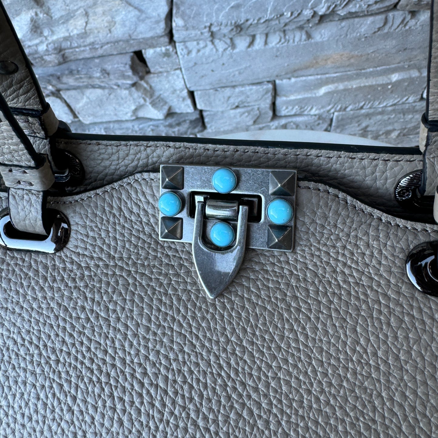 Valentino Garavani Rolling Turquoise Rockstud Tote