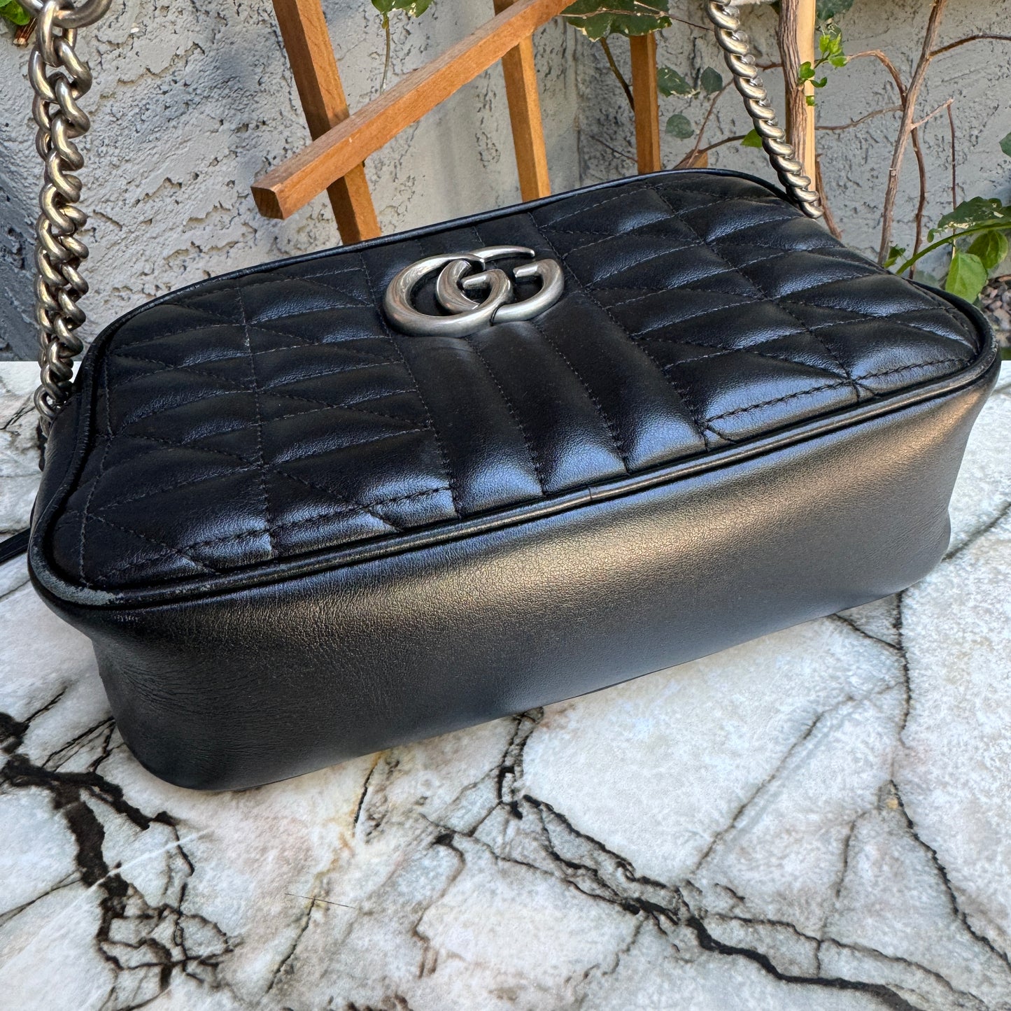 Gucci Calfskin Matelasse Aria Small GG Marmont Chain Shoulder Bag
