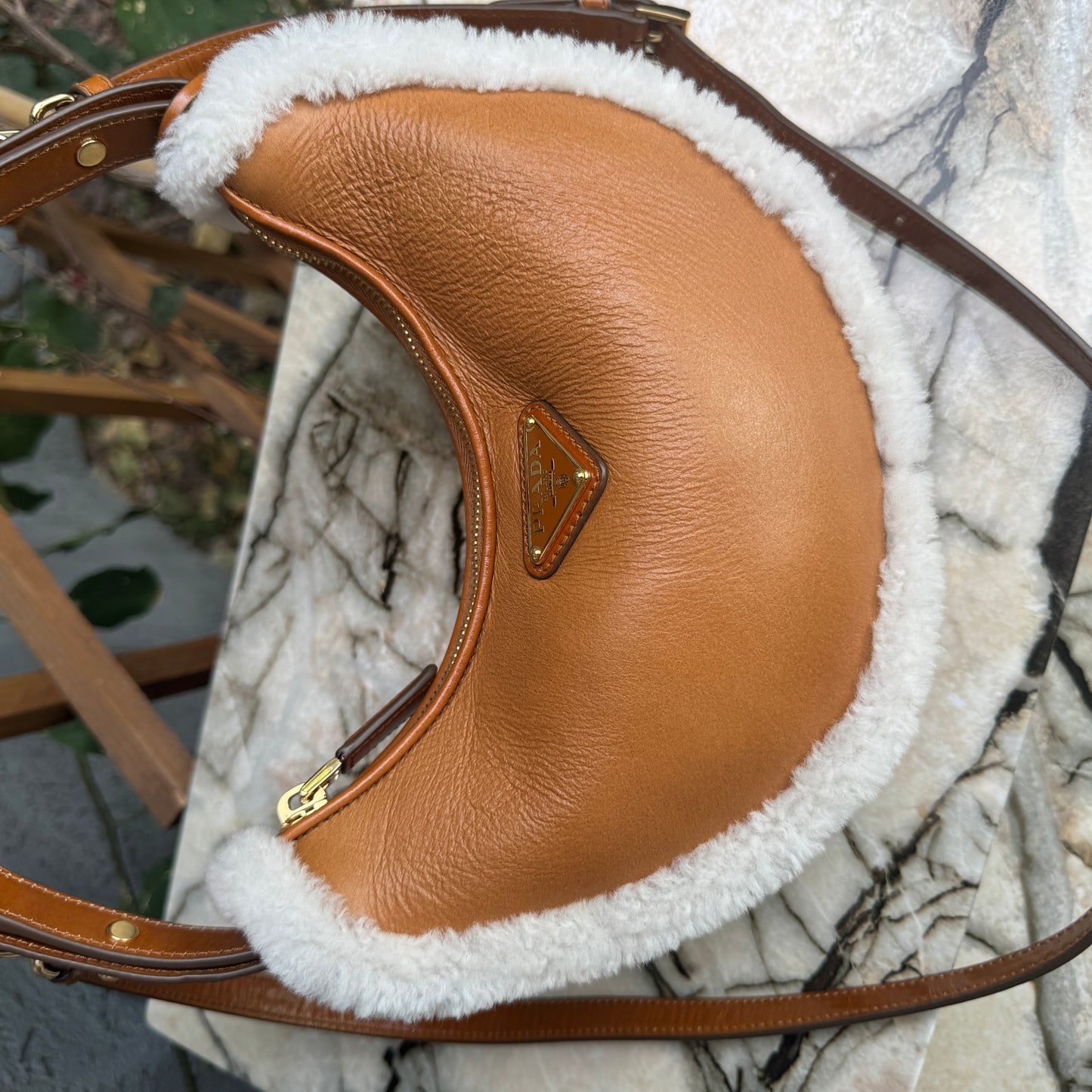 Prada Arqué Small Shearling Shoulder Bag