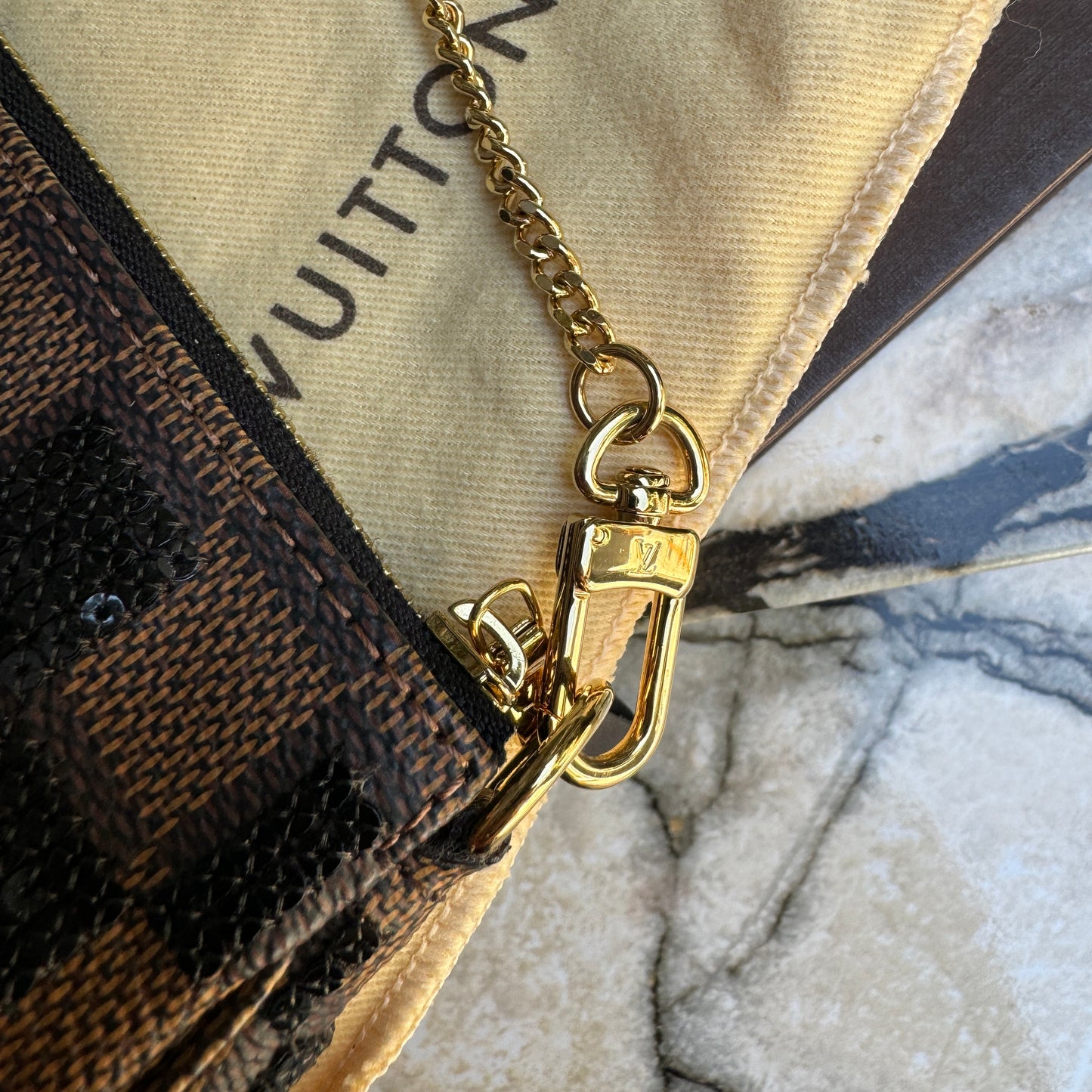 Louis Vuitton Damier Ebene Paillettes Mini Pochette Accessoires