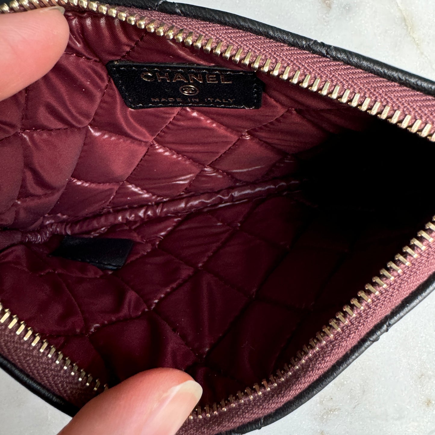 Chanel Lambskin Leather O-Case Zipper Pouch Wallet