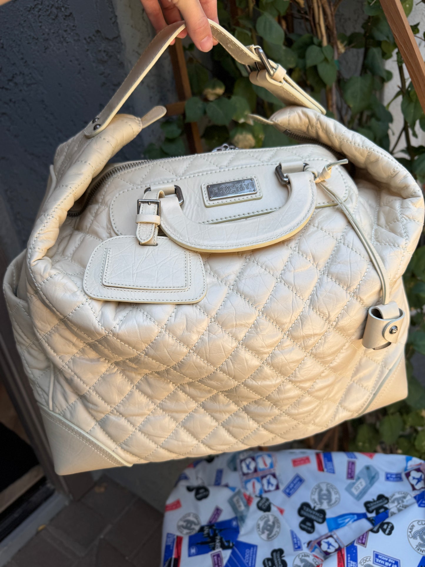 Chanel Bone Quilted Leather Travel Carry-On Duffle Bag