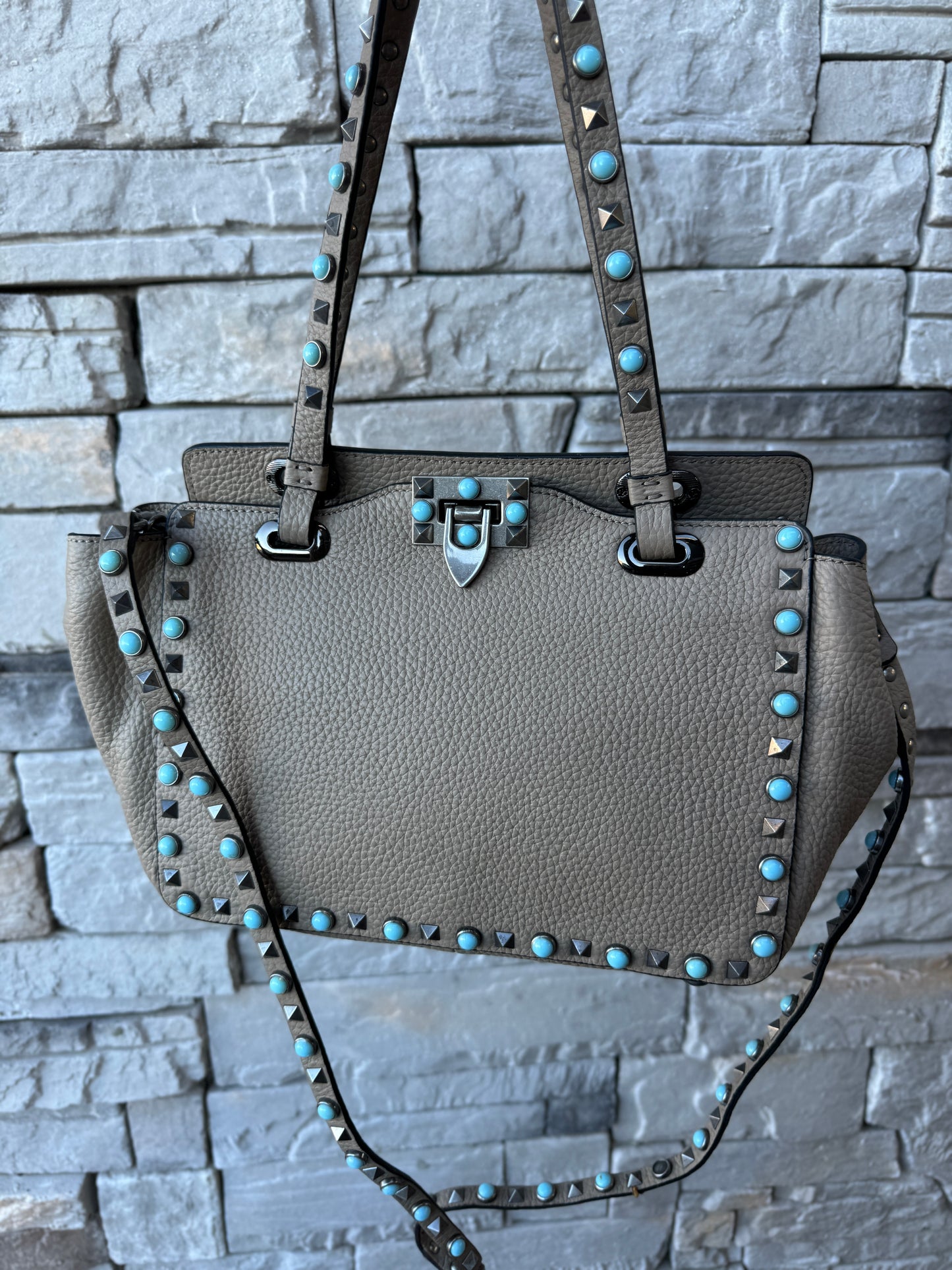 Valentino Garavani Rolling Turquoise Rockstud Tote