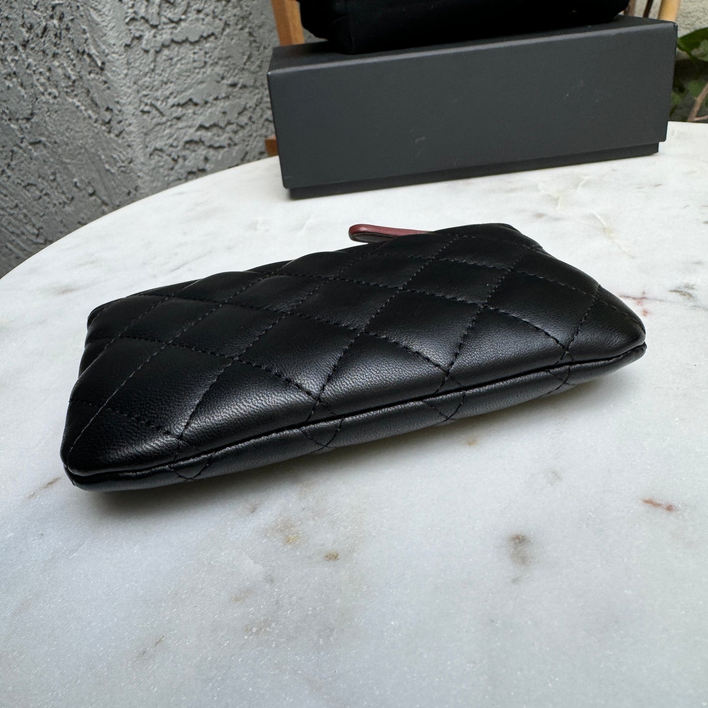 Chanel Lambskin Leather O-Case Zipper Pouch Wallet