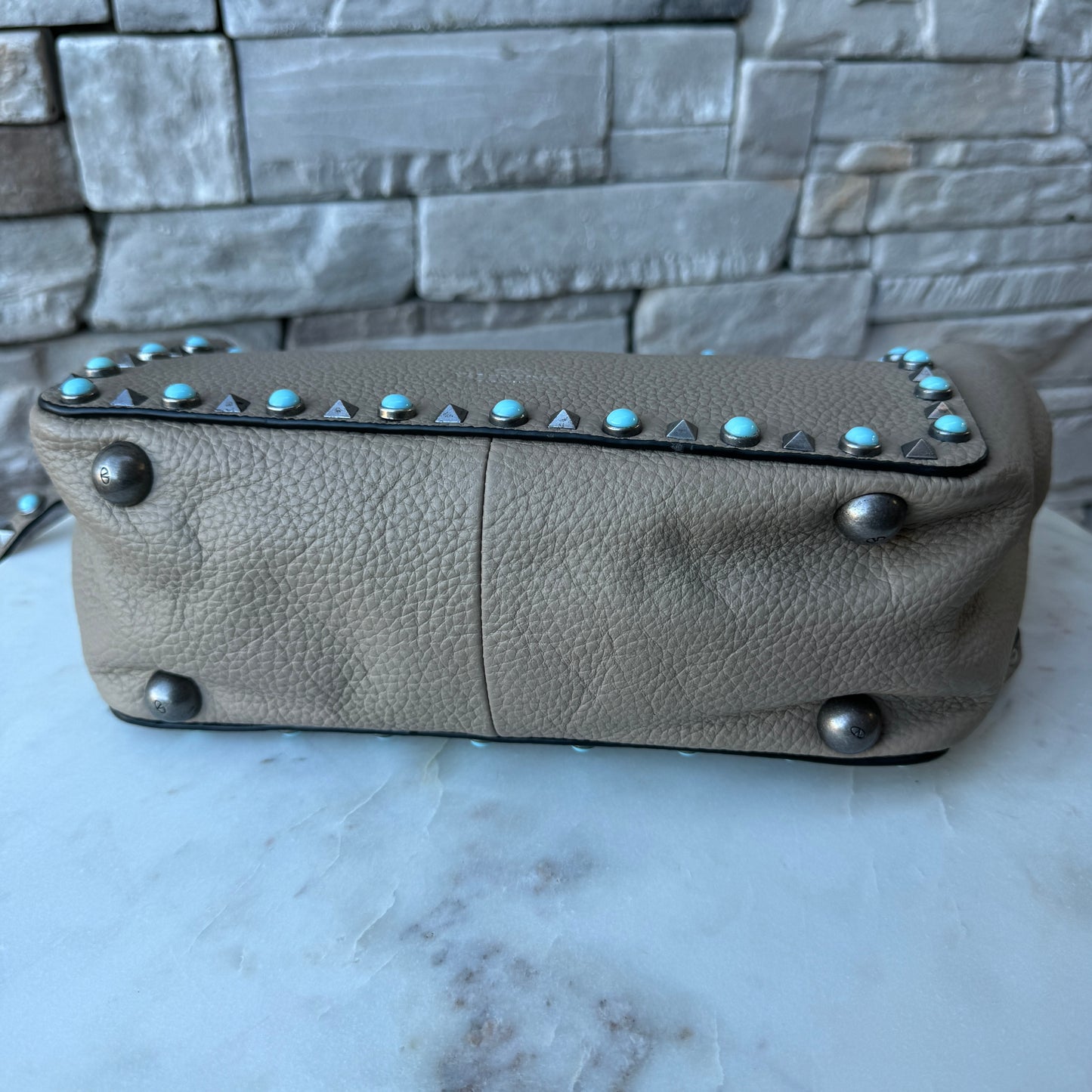 Valentino Garavani Rolling Turquoise Rockstud Tote