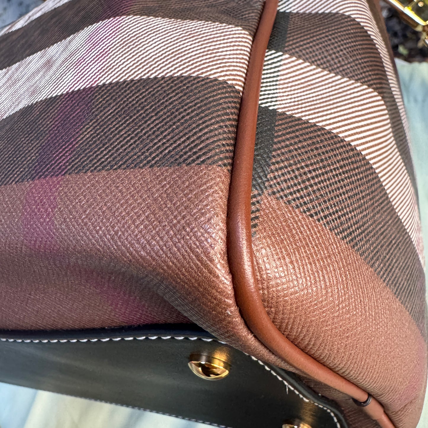 Burberry Dark Birch Brown Check and Leather Medium Bowling Bag