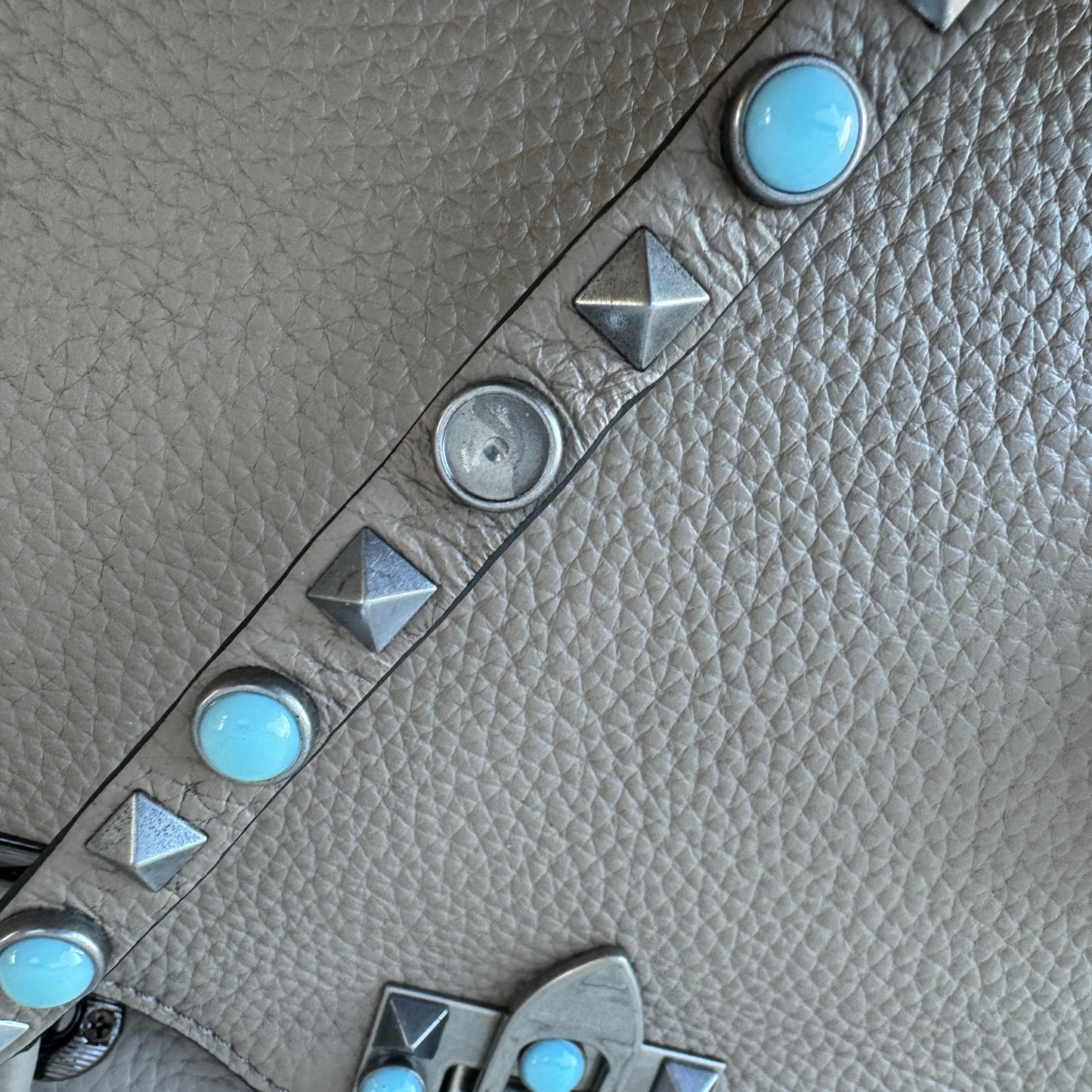 Valentino Garavani Rolling Turquoise Rockstud Tote