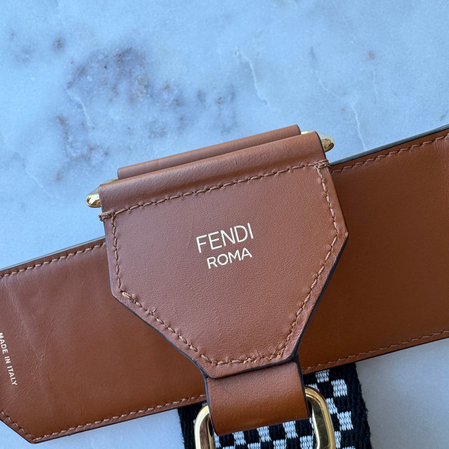 Fendi Logo Strap You Shoulder Strap Check Canvas and Leather