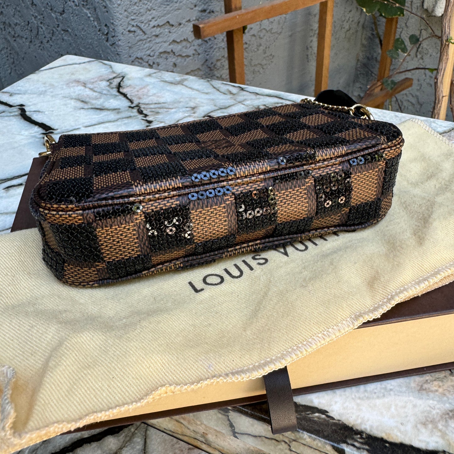 Louis Vuitton Damier Ebene Paillettes Mini Pochette Accessoires