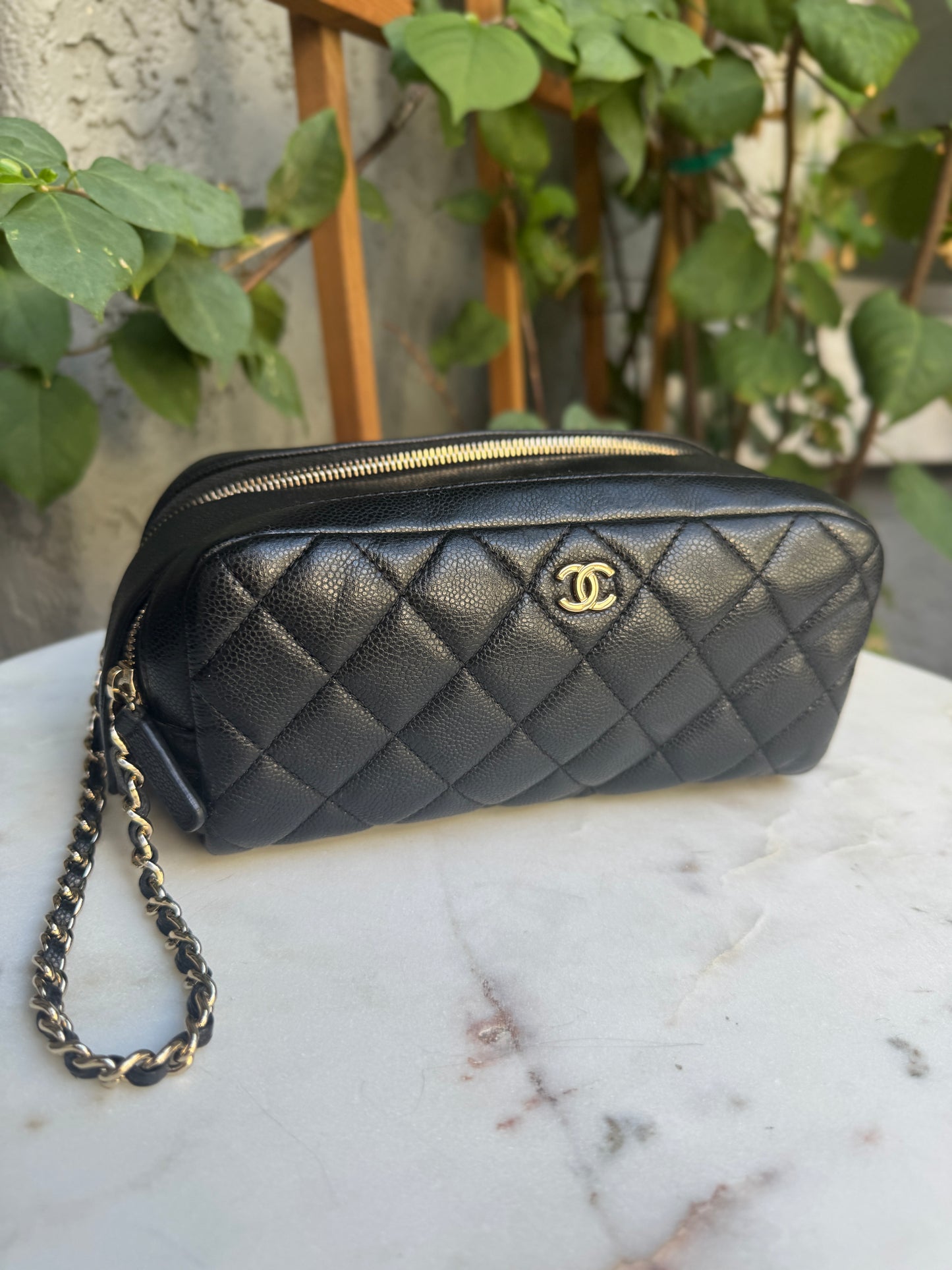 Chanel Double Zip Caviar Leather Cosmetic Bag