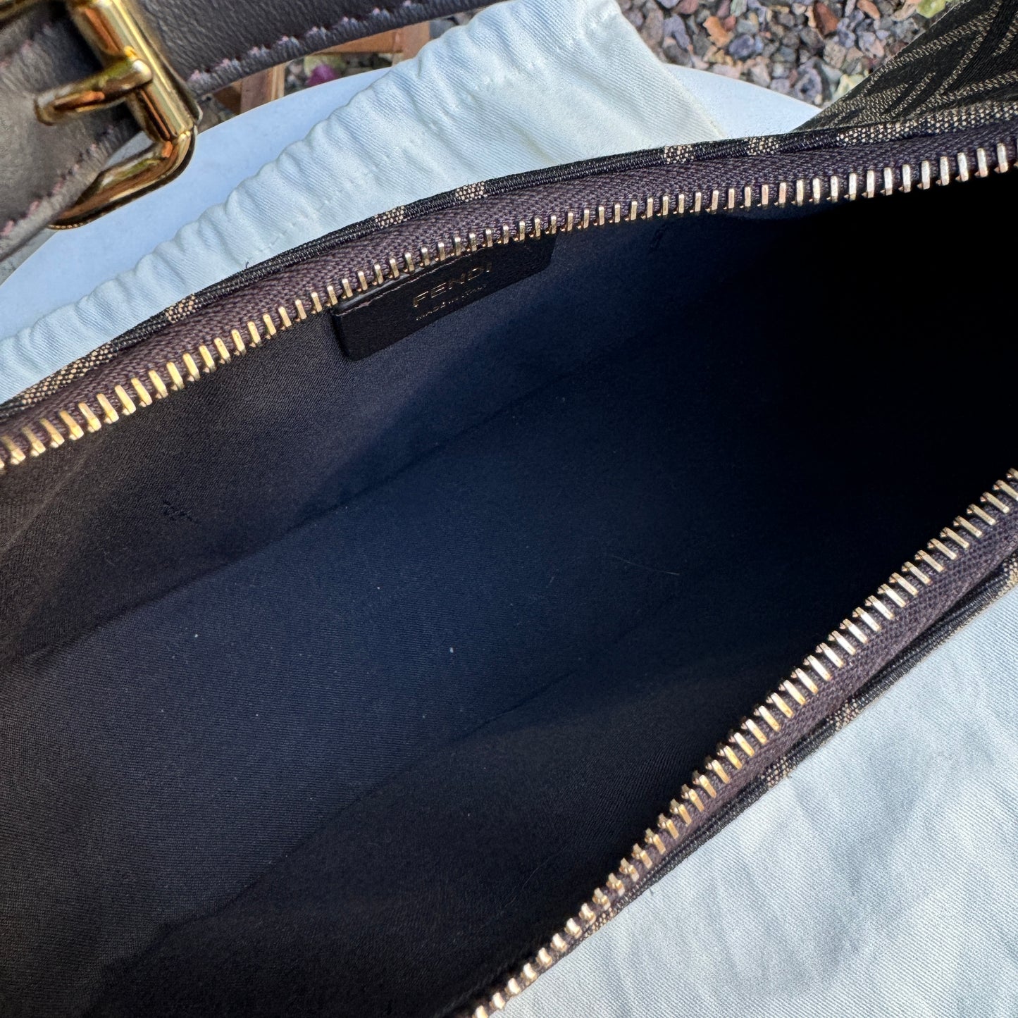 Fendi Zucca Monogram Crescent Small Fendigraphy Shoulder Bag