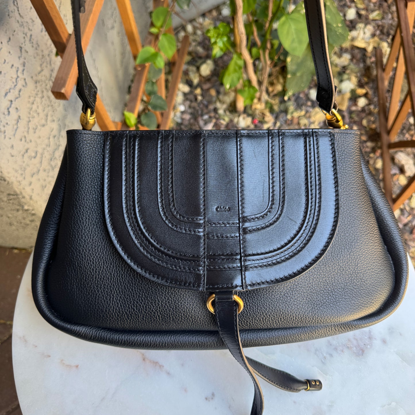 Chloé Shiny Grained Calfskin Marcie Clutch Shoulder Bag