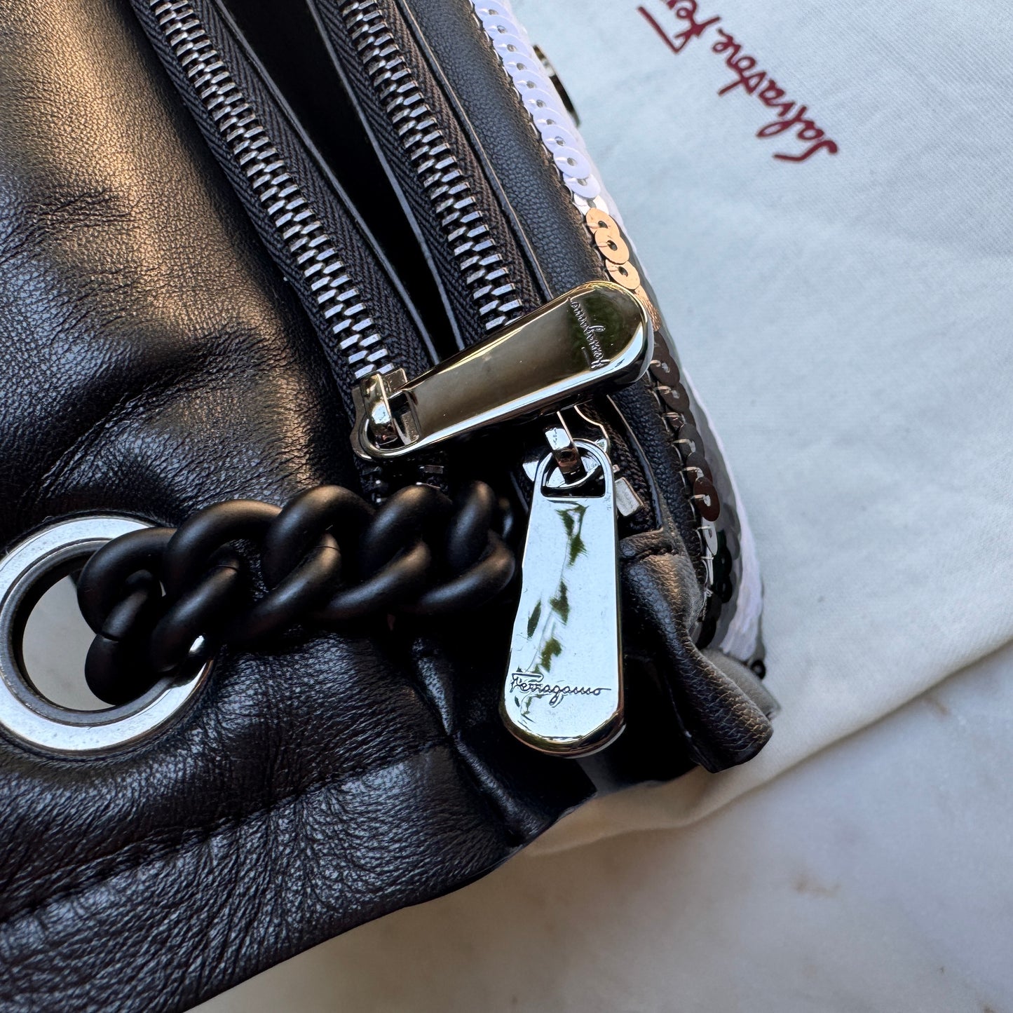 Salvatore Ferragamo Sequin Viva Bow Shoulder Bag