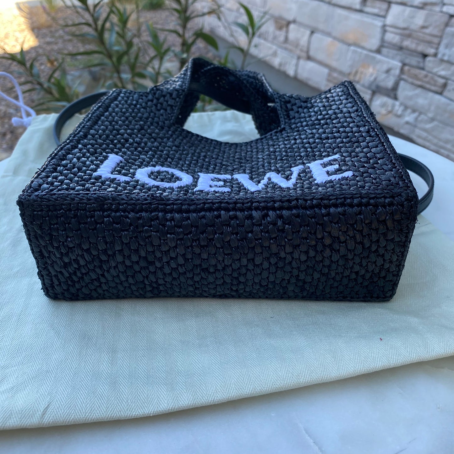 Loewe Mini Raffia Font Tote Crossbody