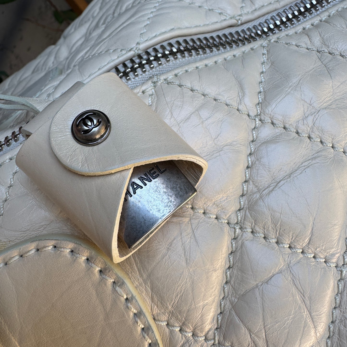 Chanel Bone Quilted Leather Travel Carry-On Duffle Bag