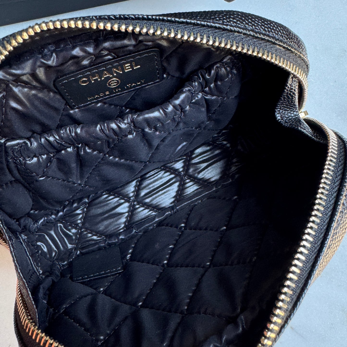Chanel Small Curvy Quilted Caviar Cosmetic Pouch