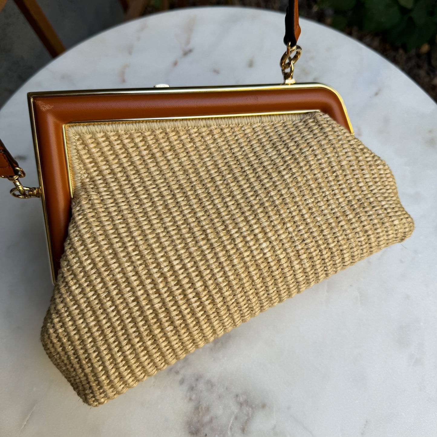 Fendi First Clutch Straw Raffia Shoulder Bag