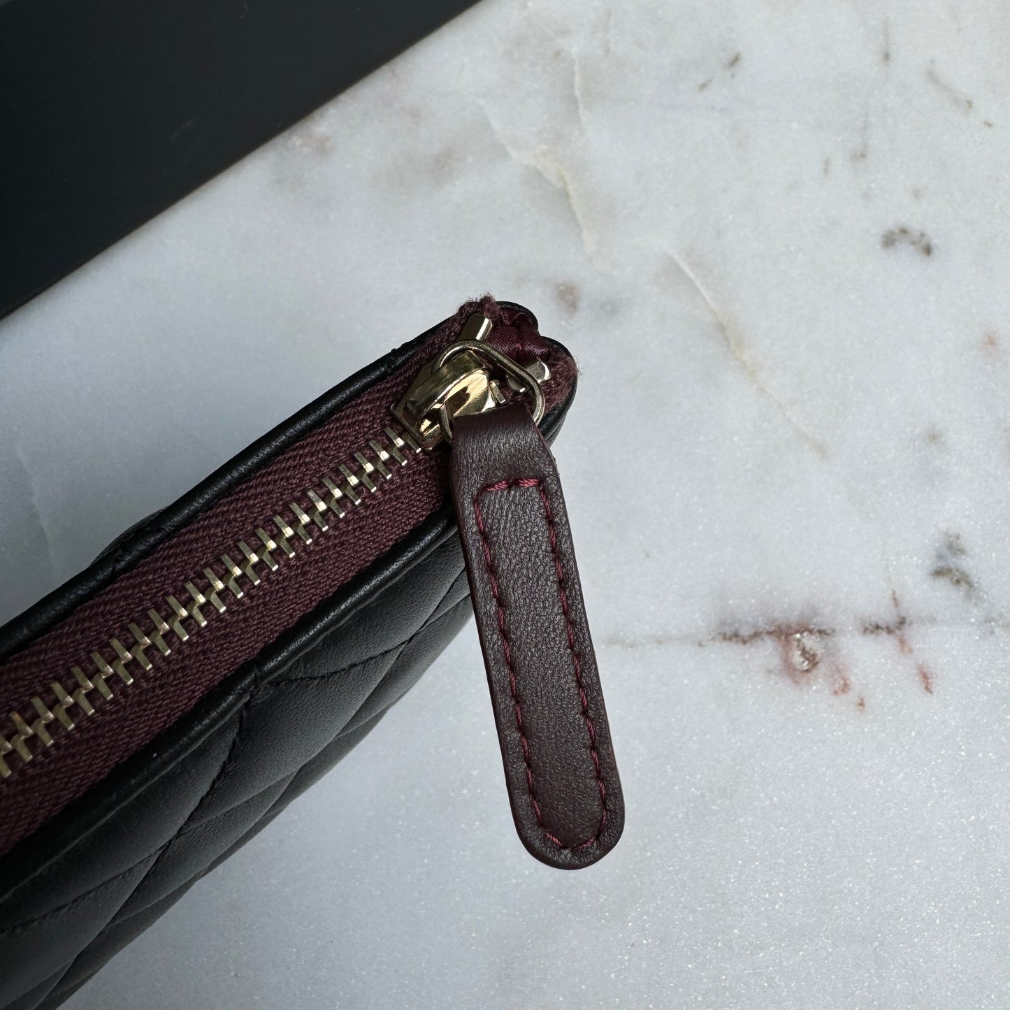 Chanel Lambskin Leather O-Case Zipper Pouch Wallet