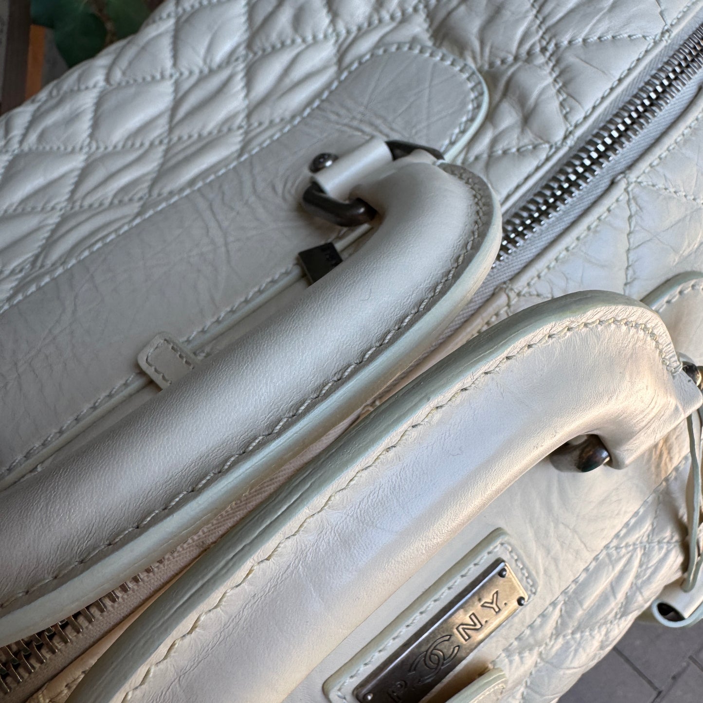 Chanel Bone Quilted Leather Travel Carry-On Duffle Bag