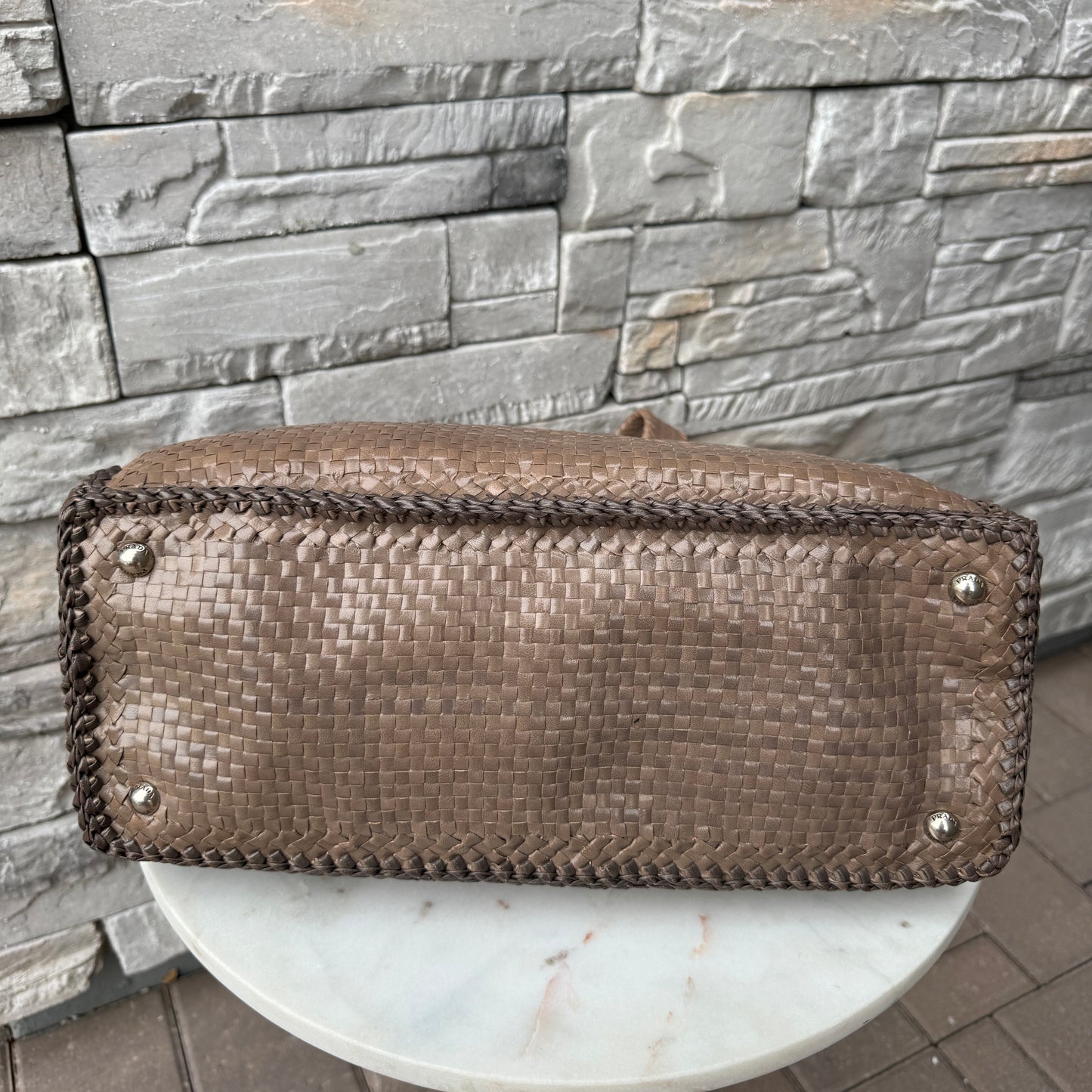 Prada Madras Woven Leather Tote