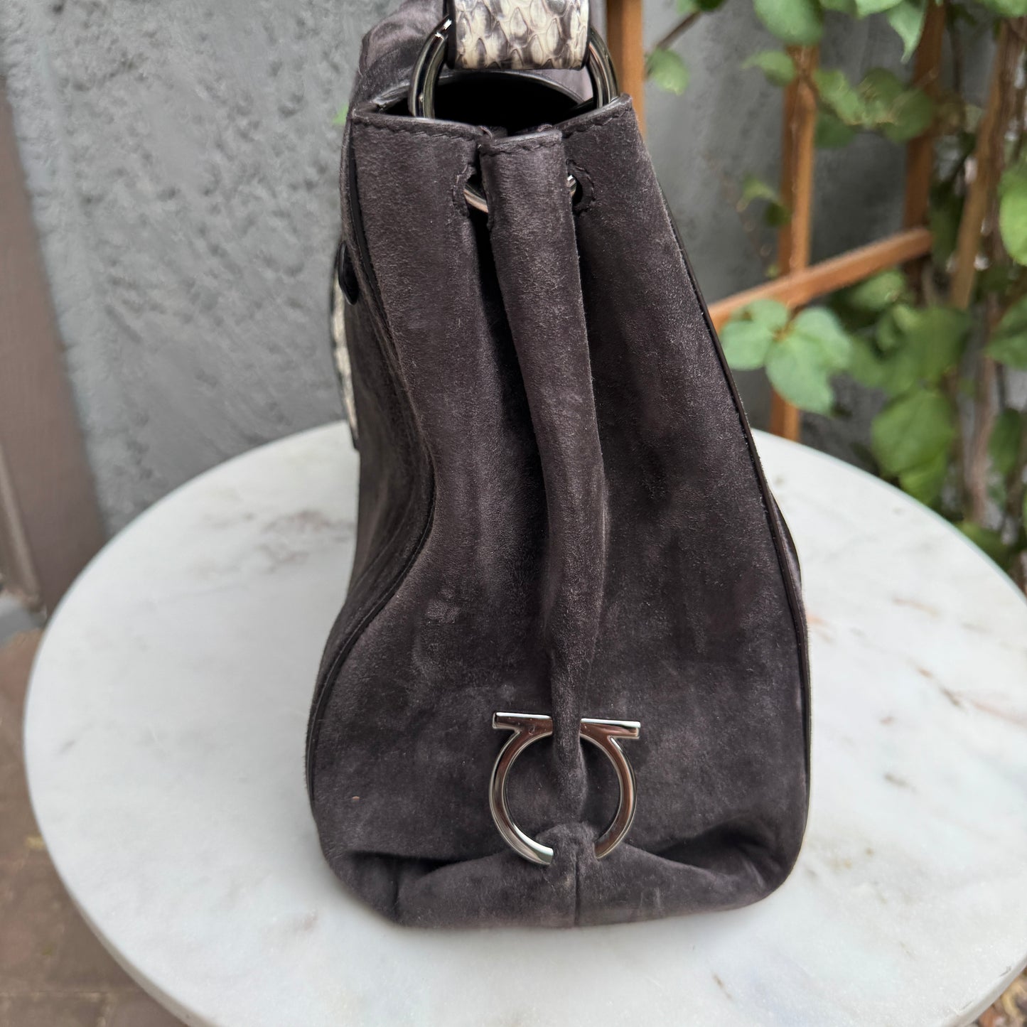 Ferragamo Suede and Python Shoulder Bag