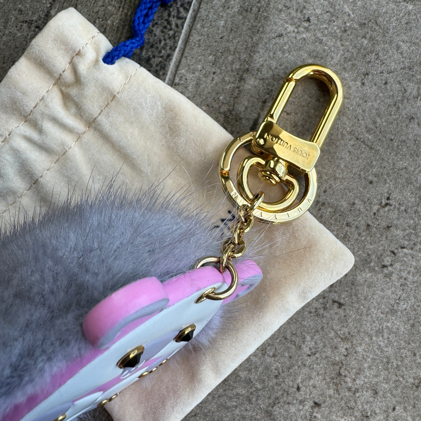 Louis Vuitton Porto Cle Hedgehog Keychain Mink Fur and Leather Bag Charm