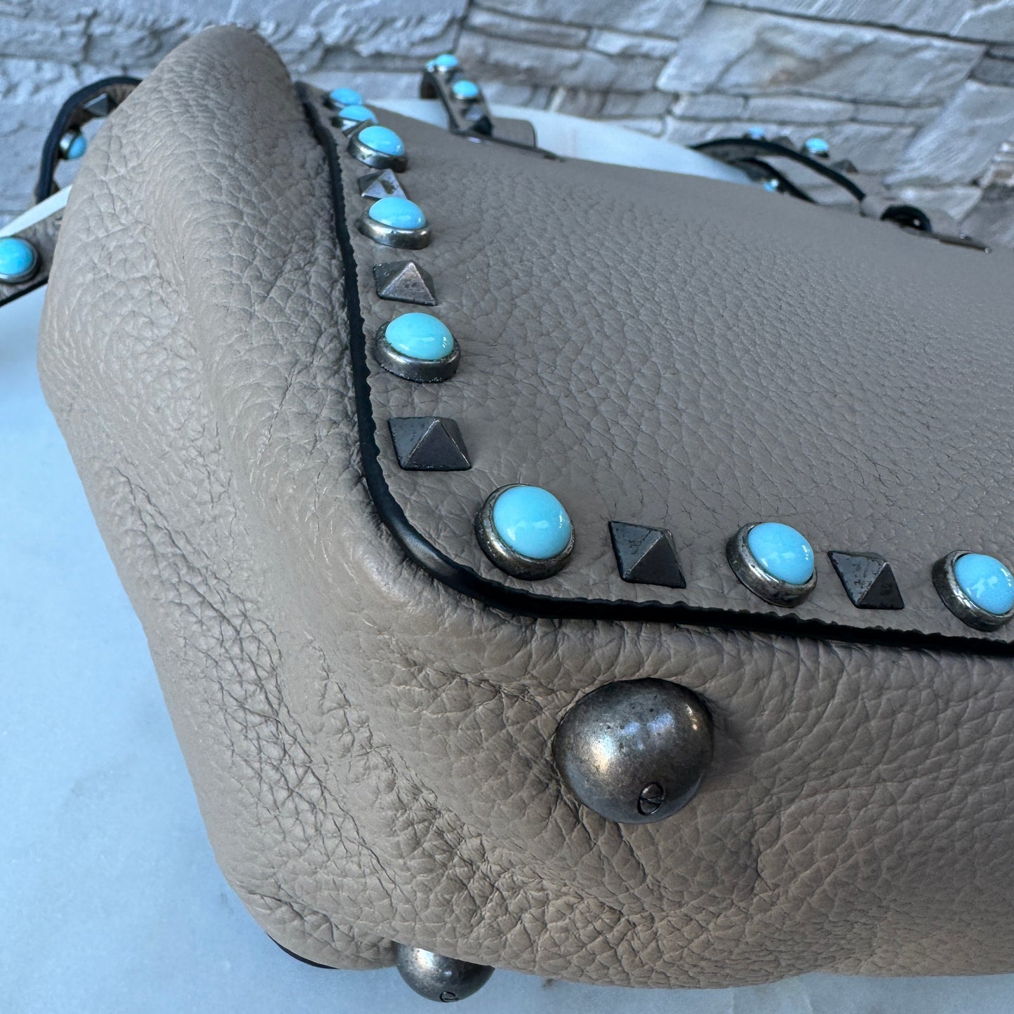Valentino Garavani Rolling Turquoise Rockstud Tote