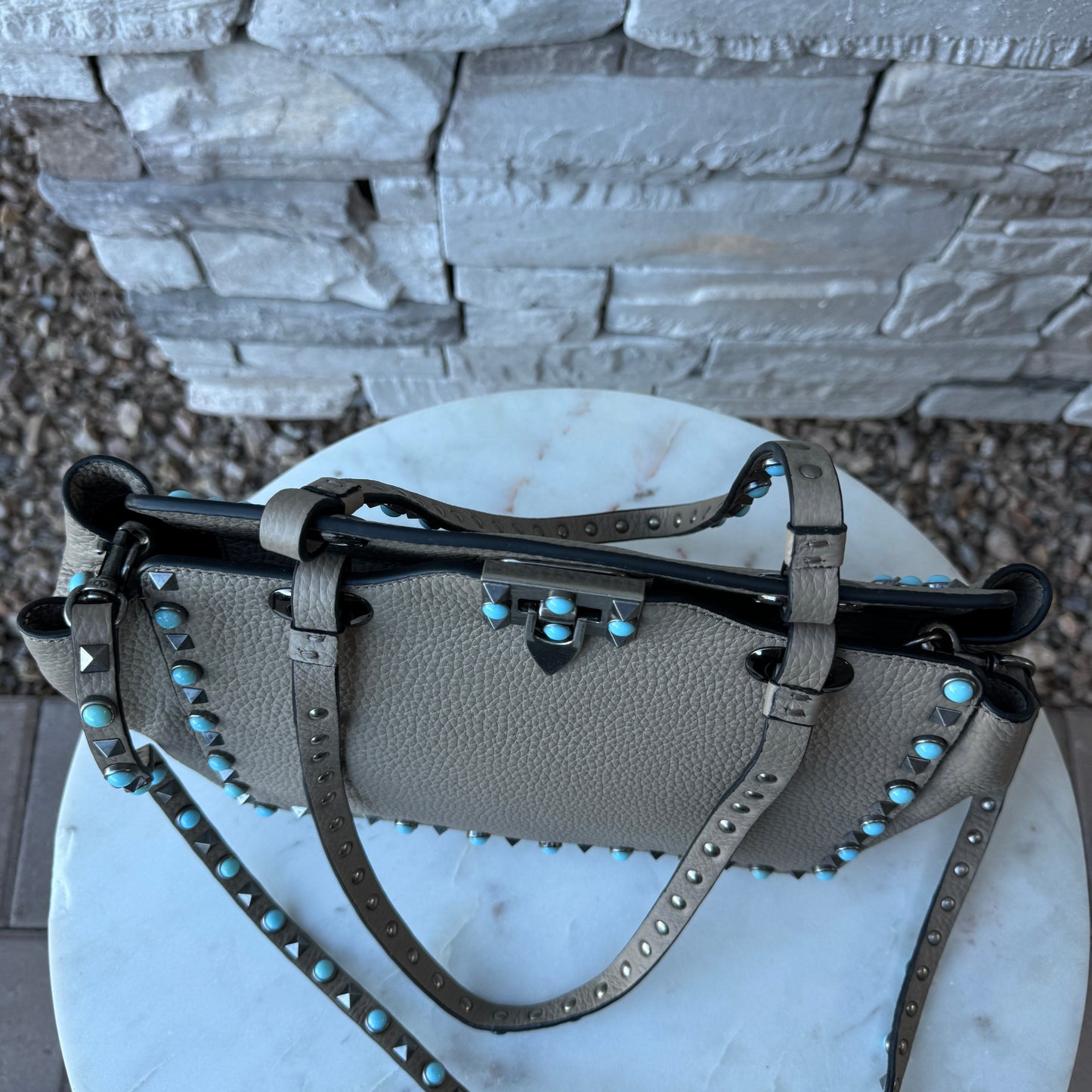 Valentino Garavani Rolling Turquoise Rockstud Tote