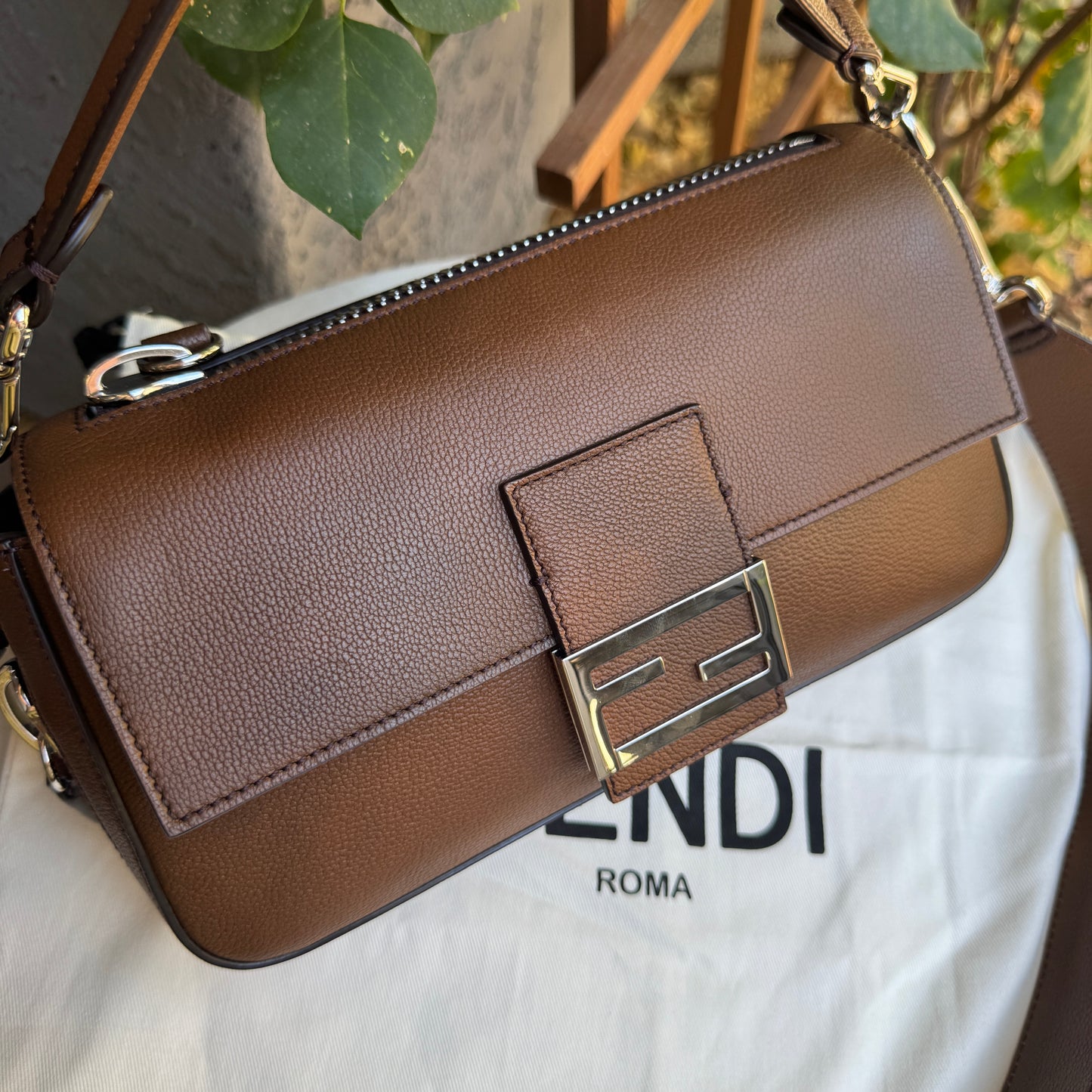 Fendi Leather Baguette Zipper Crossbody