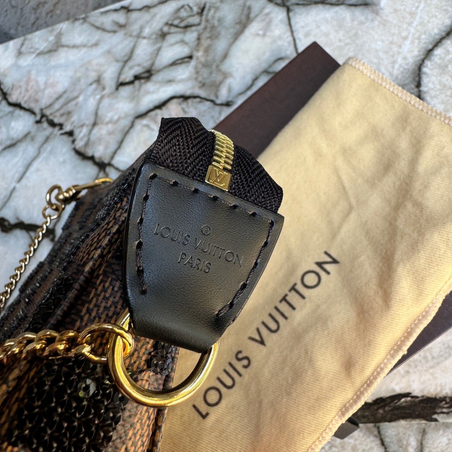 Louis Vuitton Damier Ebene Paillettes Mini Pochette Accessoires