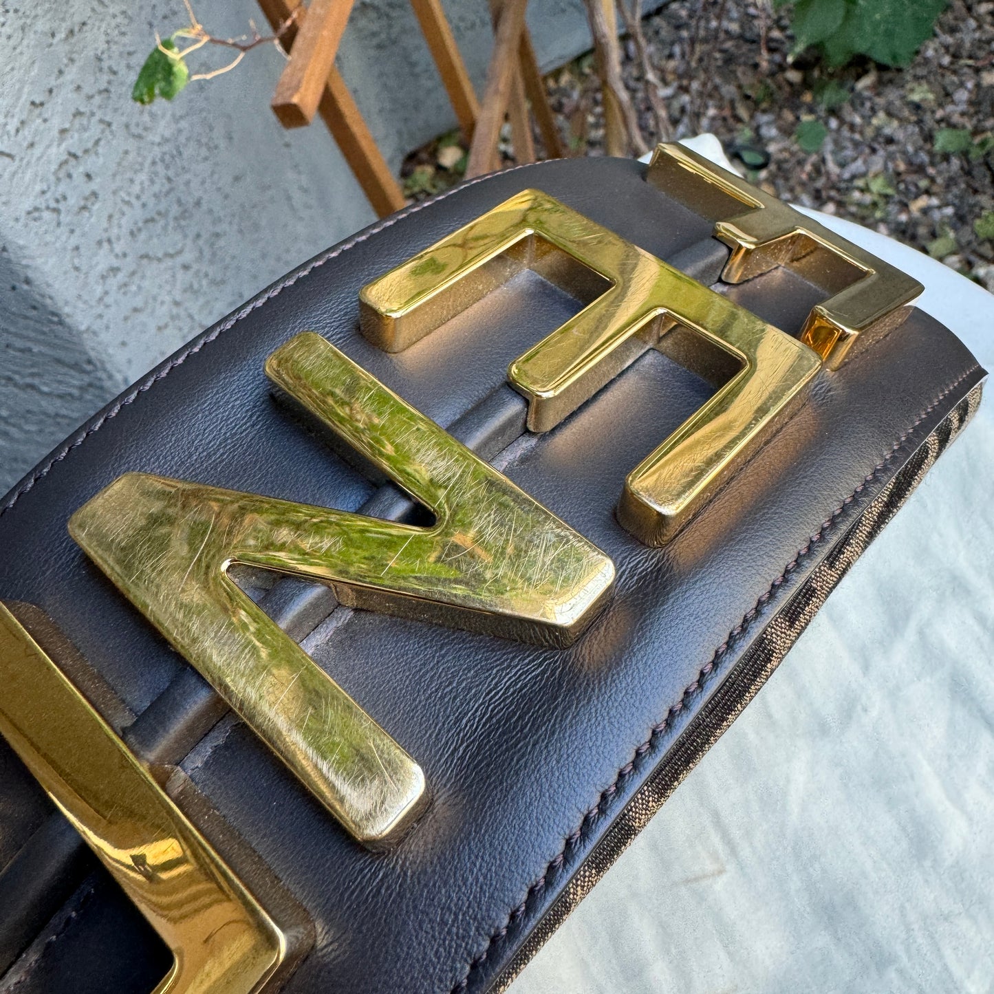 Fendi Zucca Monogram Crescent Small Fendigraphy Shoulder Bag