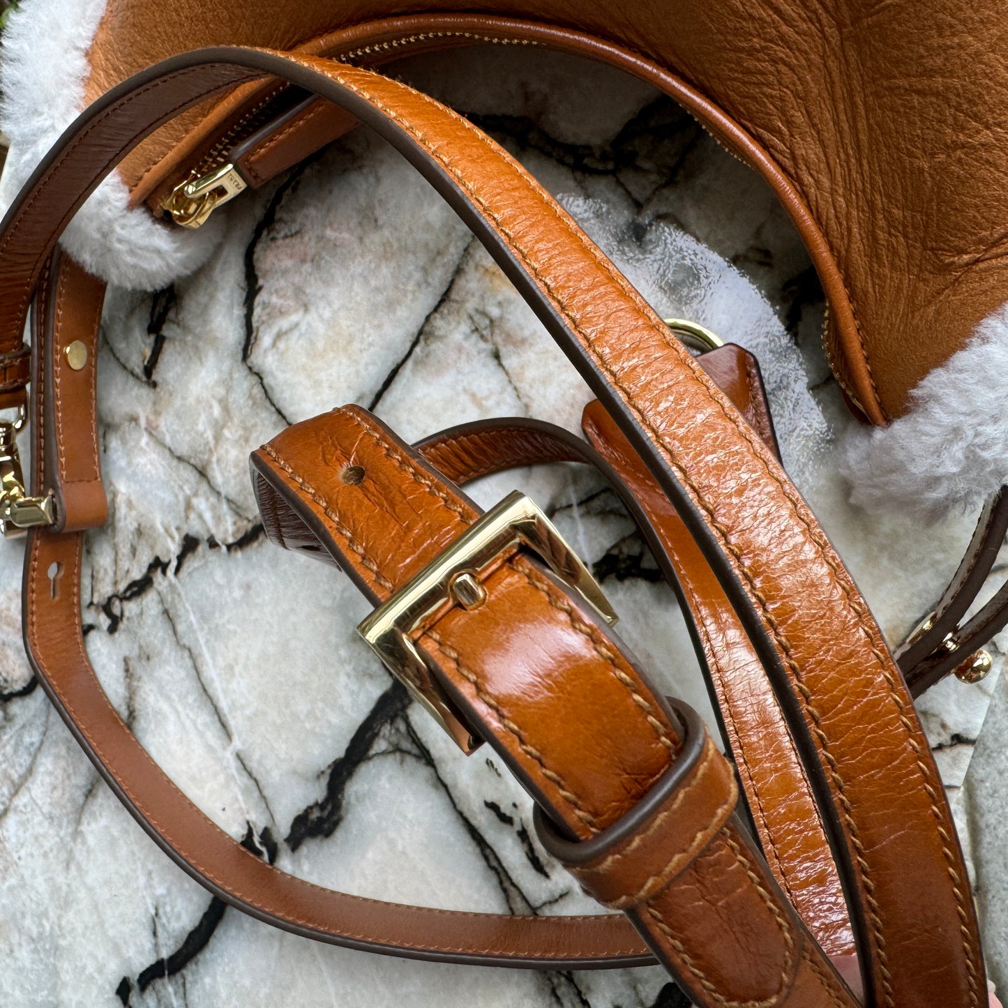 Prada Arqué Small Shearling Shoulder Bag
