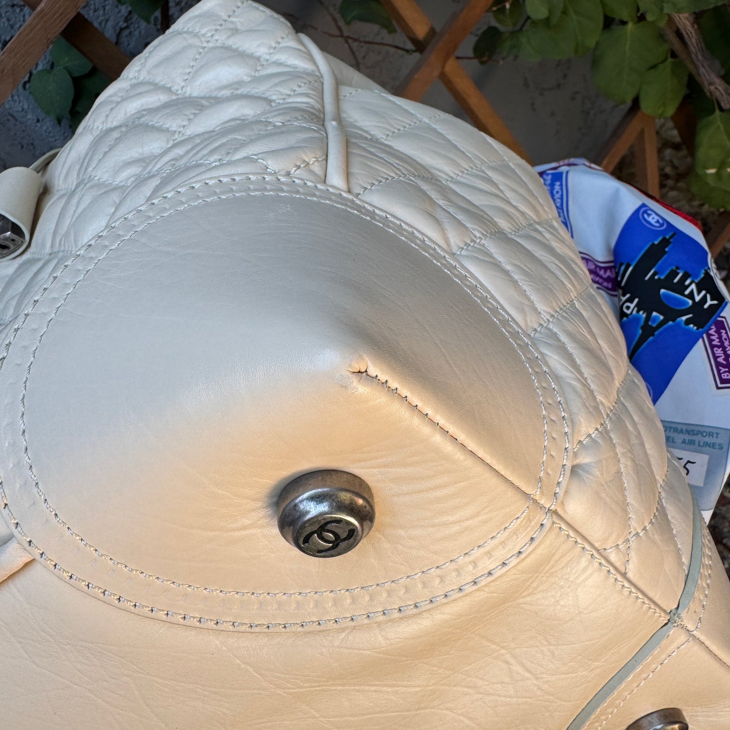 Chanel Bone Quilted Leather Travel Carry-On Duffle Bag