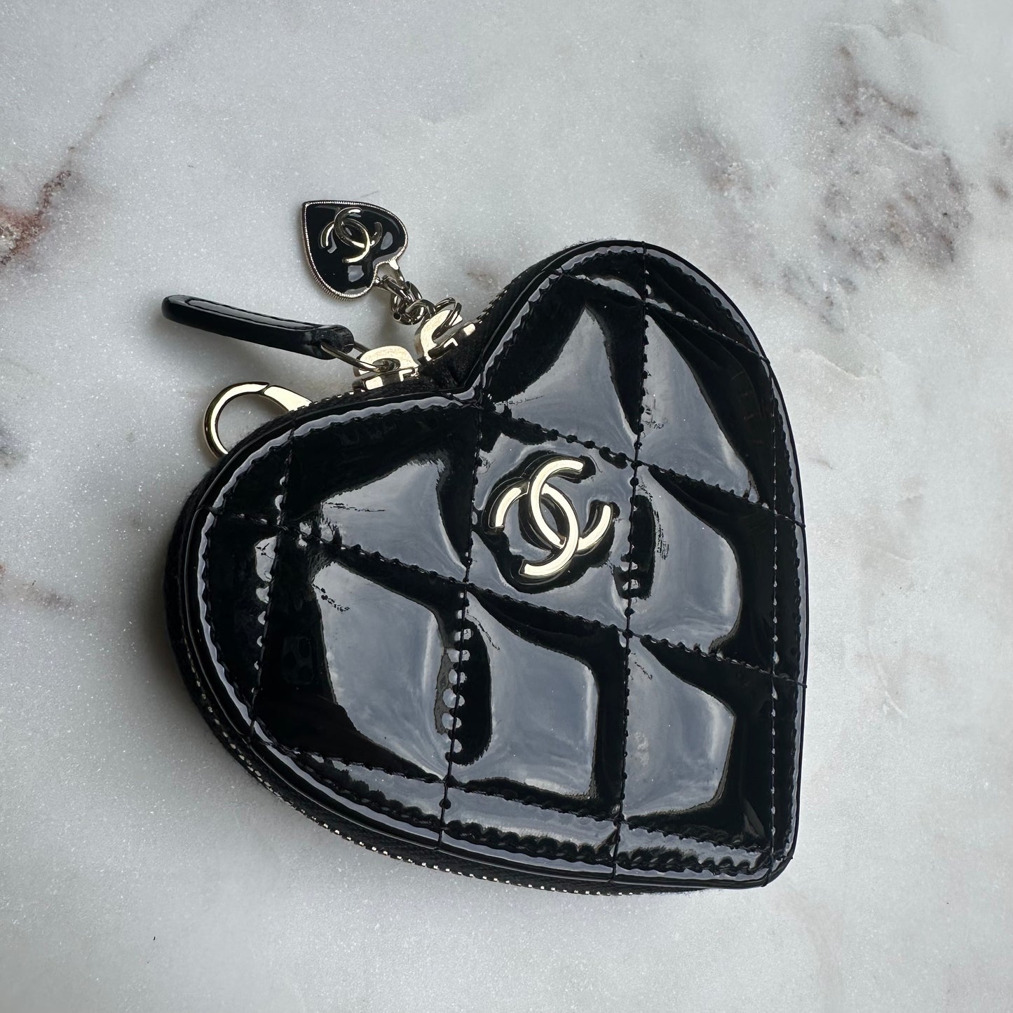 Chanel Patent Quilted Heart Zipped Coin Purse