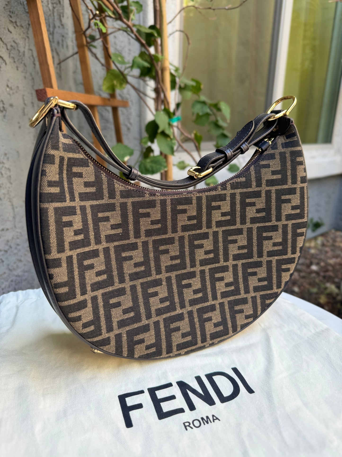 Fendi Zucca Monogram Crescent Small Fendigraphy Shoulder Bag