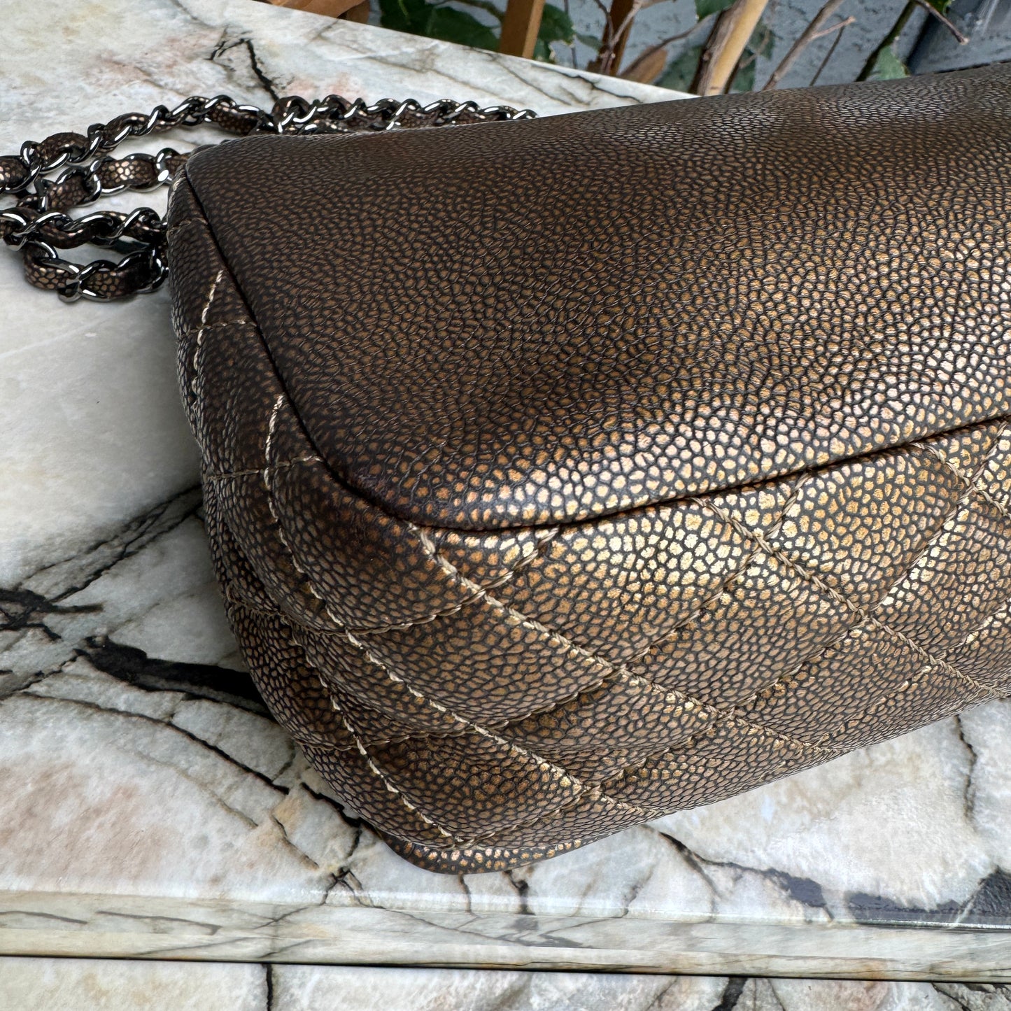 Chanel Classic Timeless Single Flap Metallic Caviar Shoulder Bag