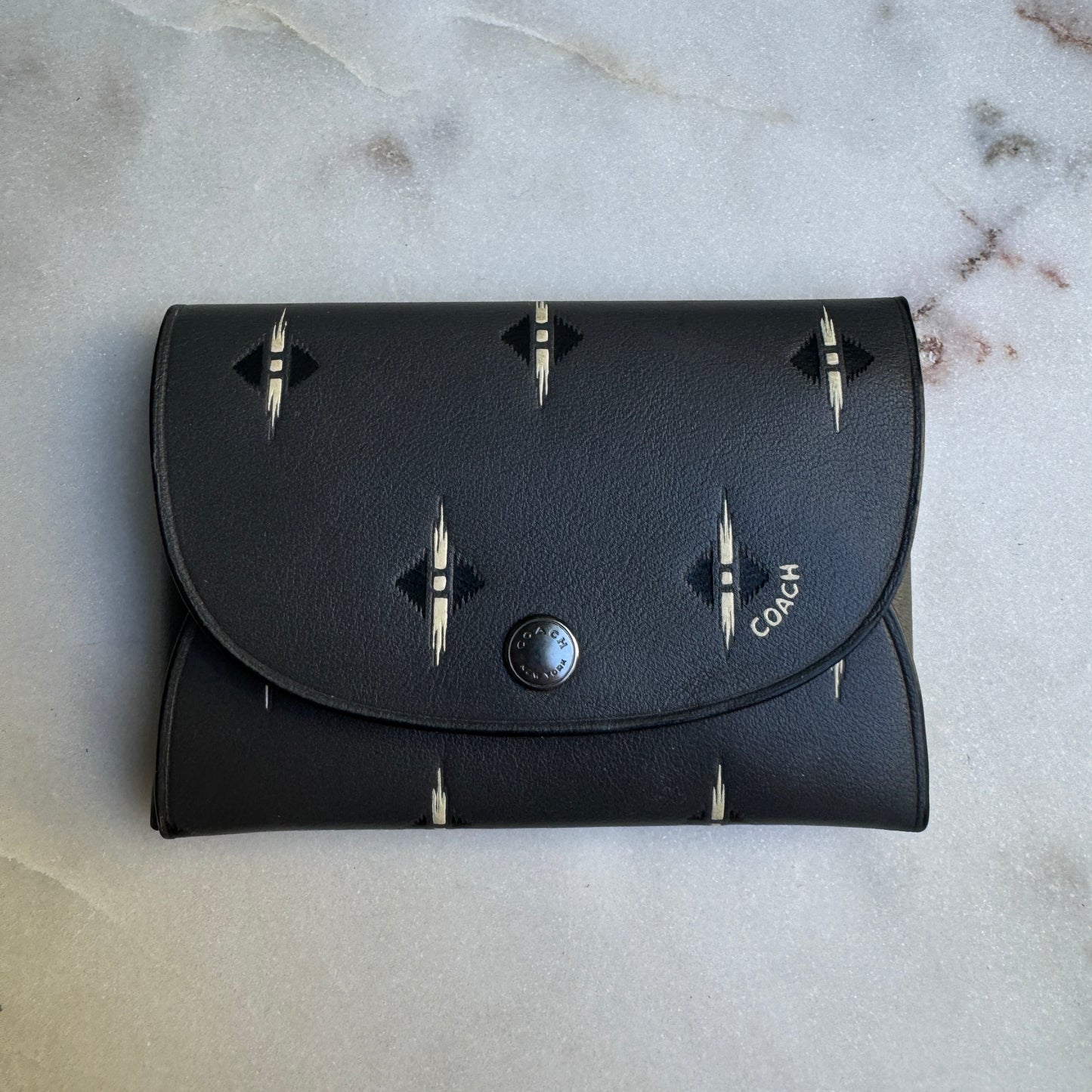 Coach Leather Snap Card Case with Ikat Geo Print