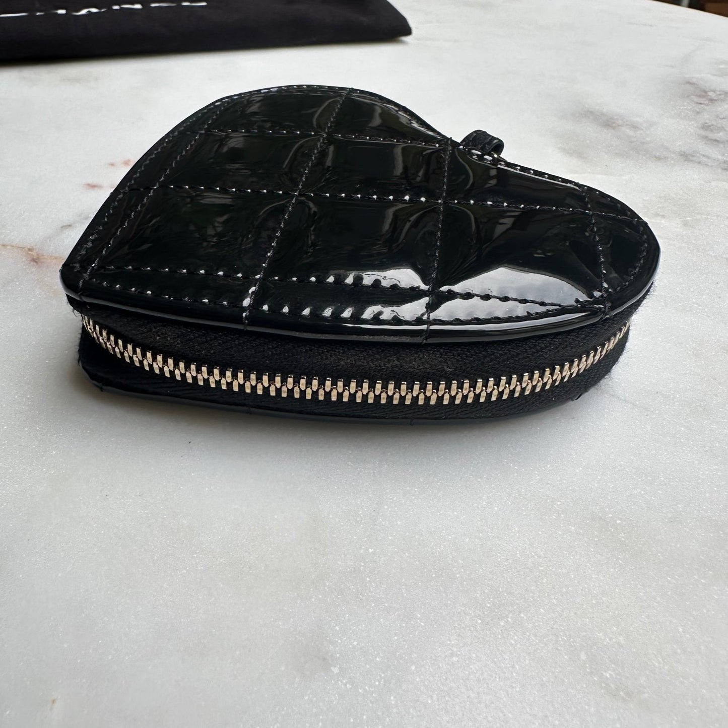 Chanel Patent Quilted Heart Zipped Coin Purse
