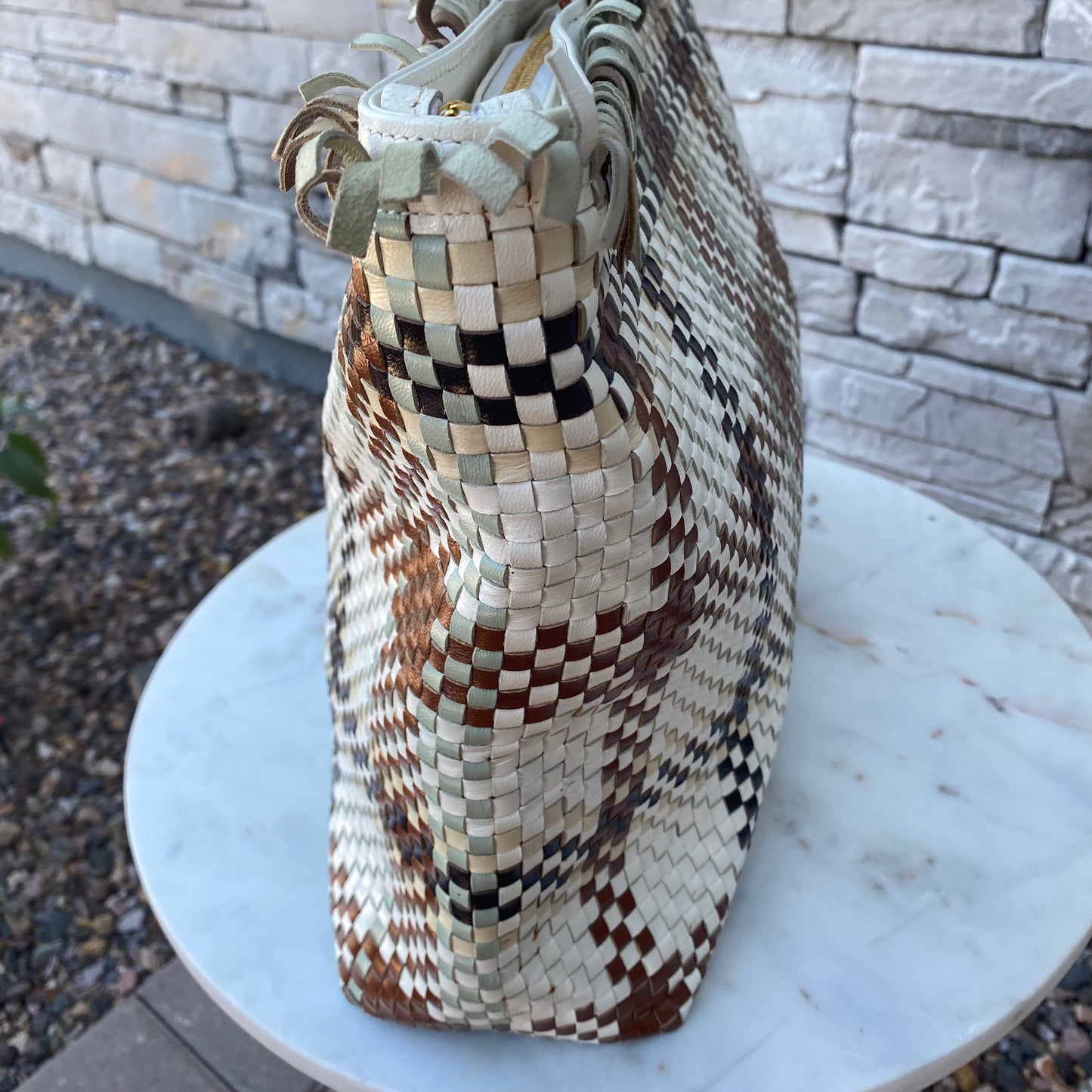 Salvatore Ferragamo Gancini Intrecciato Woven Leather Tote