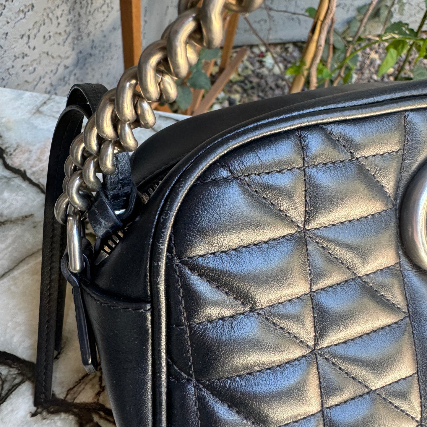 Gucci Calfskin Matelasse Aria Small GG Marmont Chain Shoulder Bag