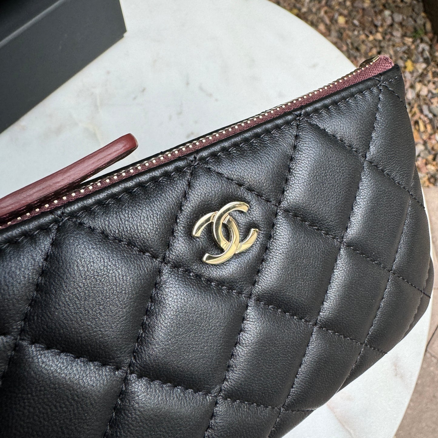 Chanel Lambskin Leather O-Case Zipper Pouch Wallet