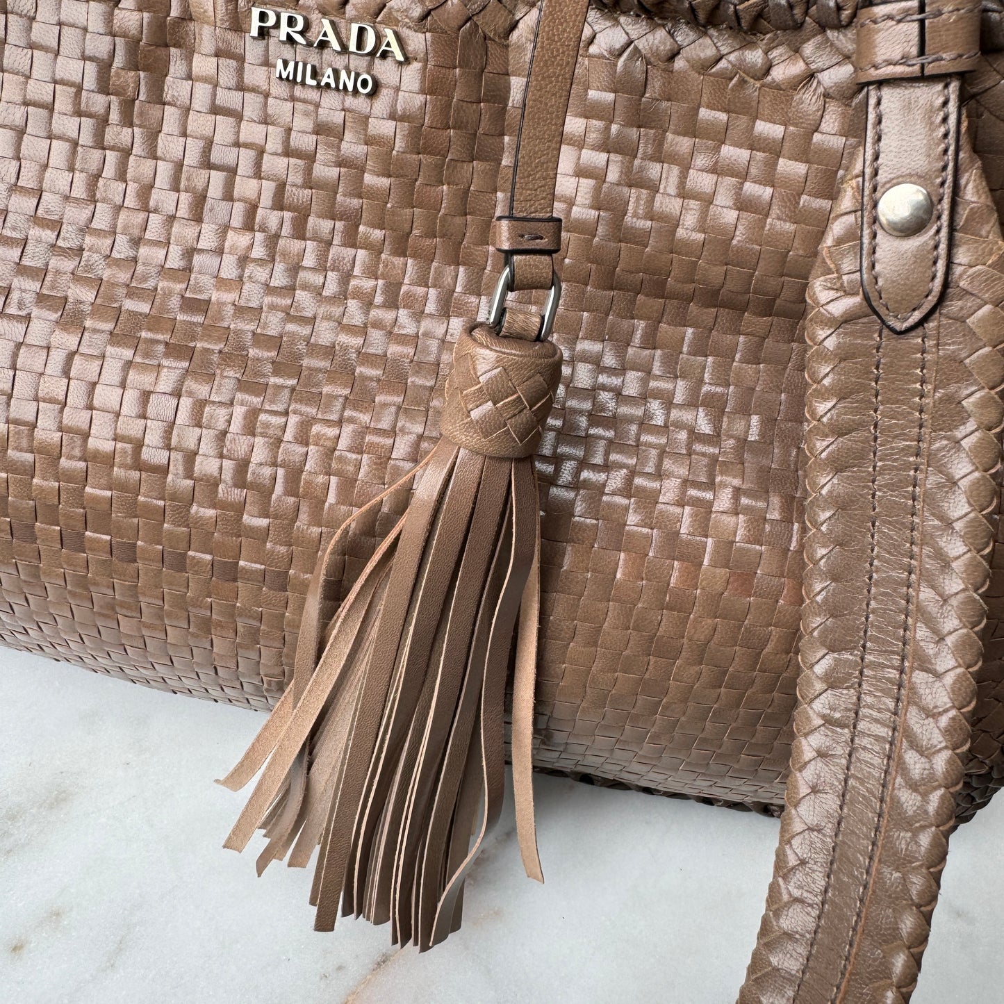 Prada Madras Woven Leather Tote