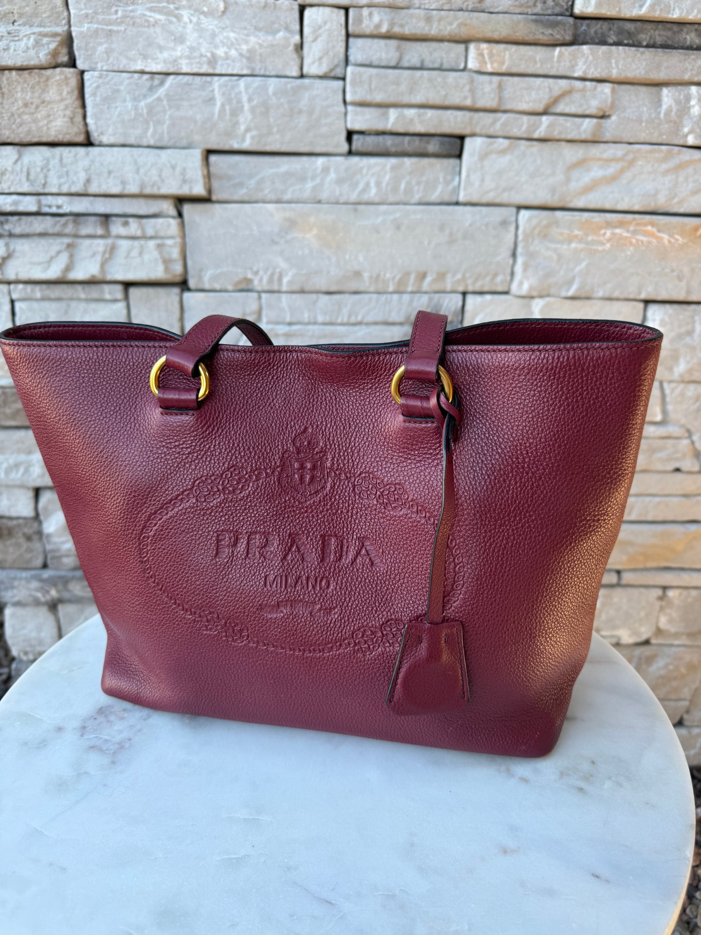 Prada Embossed Logo Leather Shoulder Bag