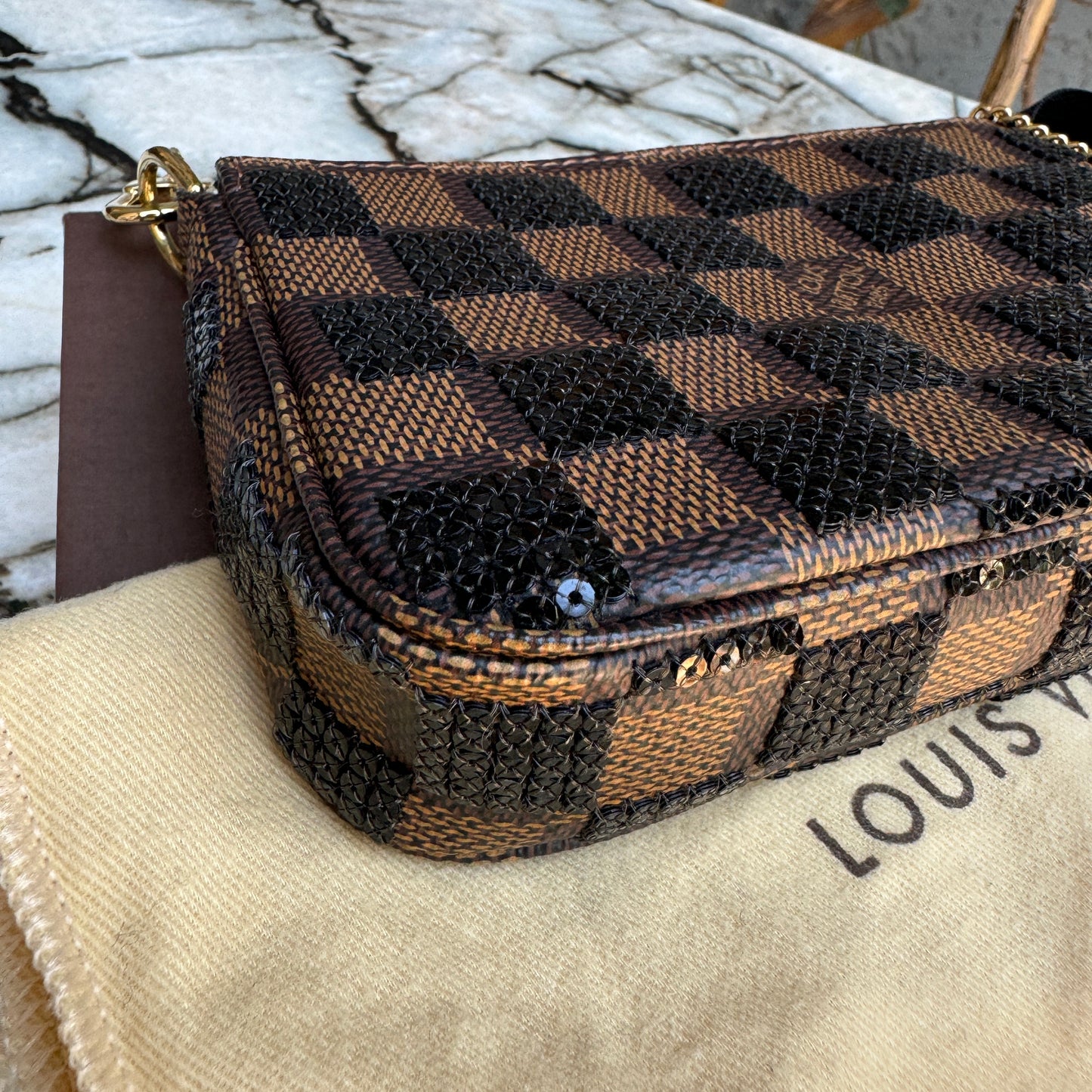 Louis Vuitton Damier Ebene Paillettes Mini Pochette Accessoires