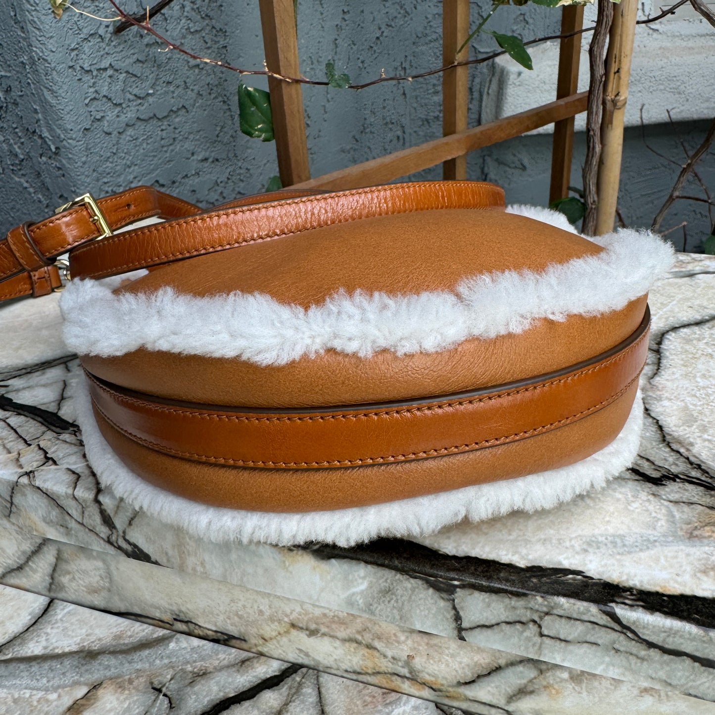 Prada Arqué Small Shearling Shoulder Bag