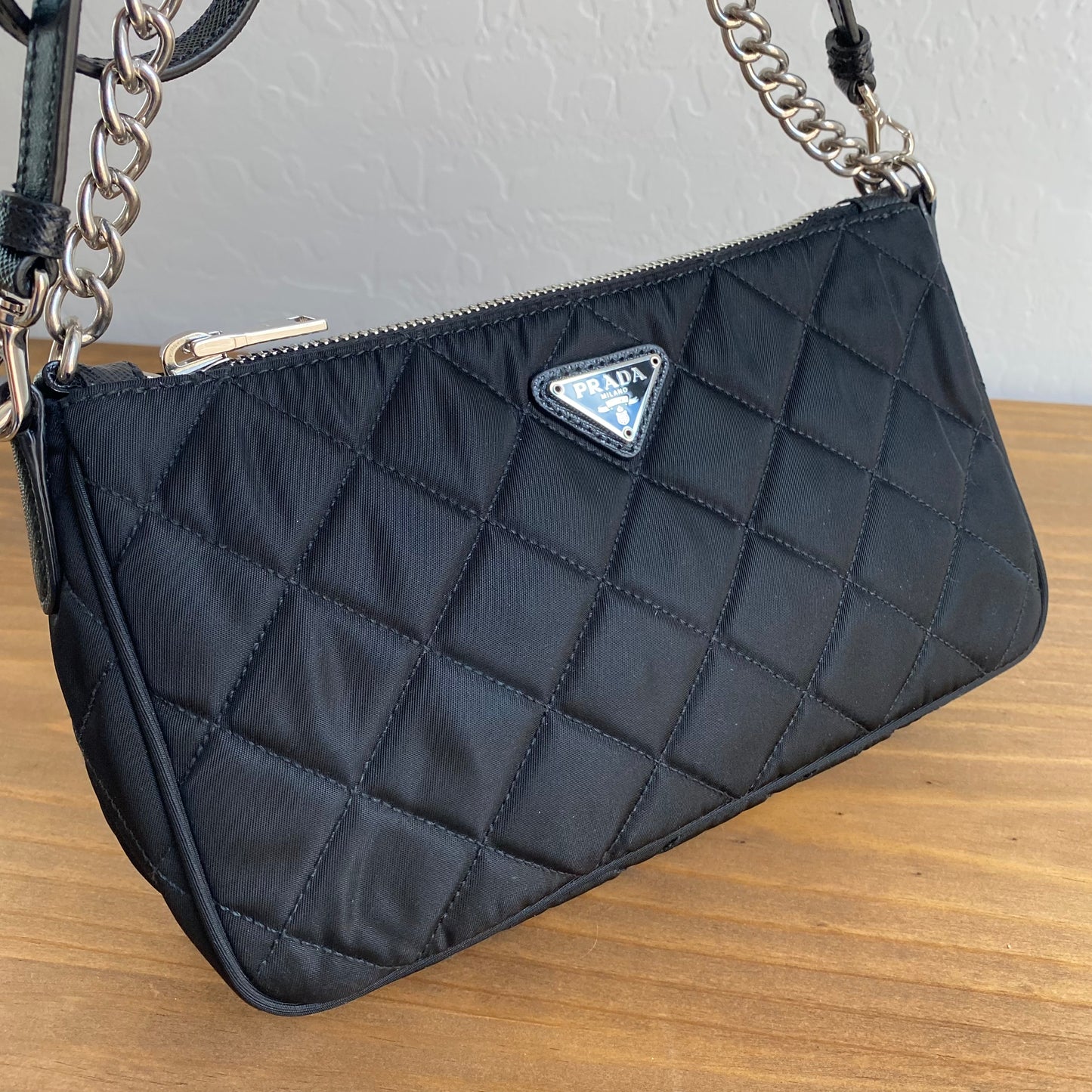 Prada Nylon Quilted Convertible Pochette Chain Crossbody