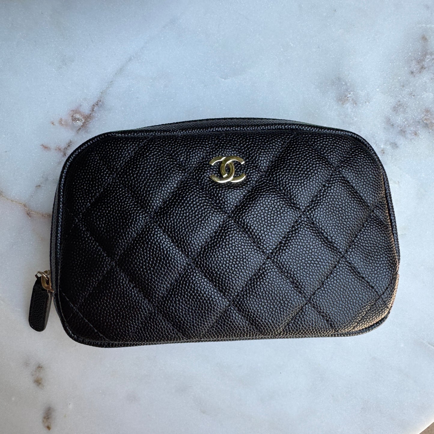 Chanel Small Curvy Quilted Caviar Cosmetic Pouch